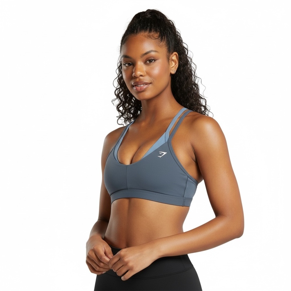 Gymshark Double Up Sports Bra Titanium Blue Medium Support V-Neck Women’s Large
